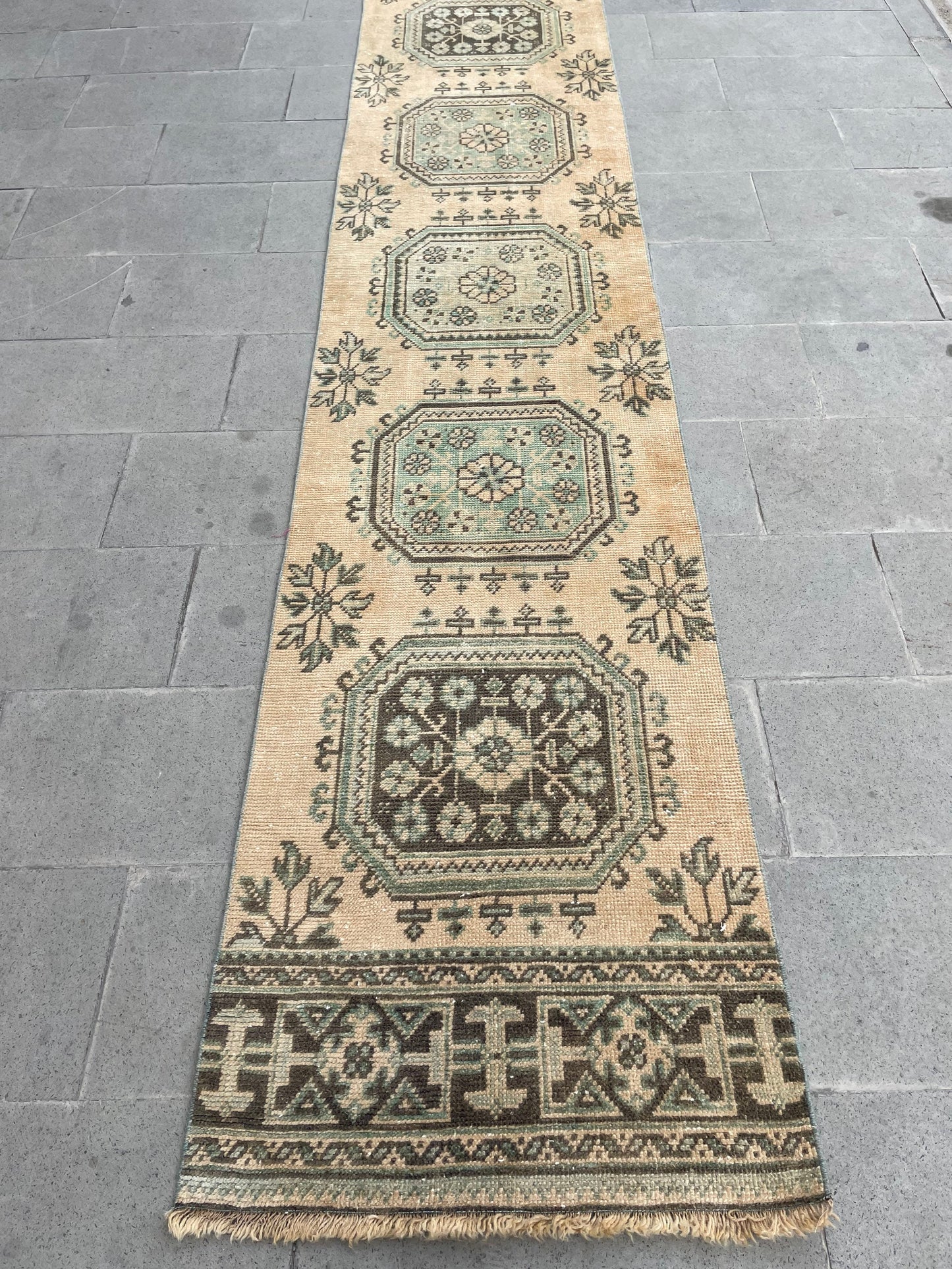 Muted Vintage Extra Long Turkish Runner Distressed 2.4 x 22.2 Stairs Runner Rug Vintage Runner XL Oriental Runner Staircase Handmade Runner