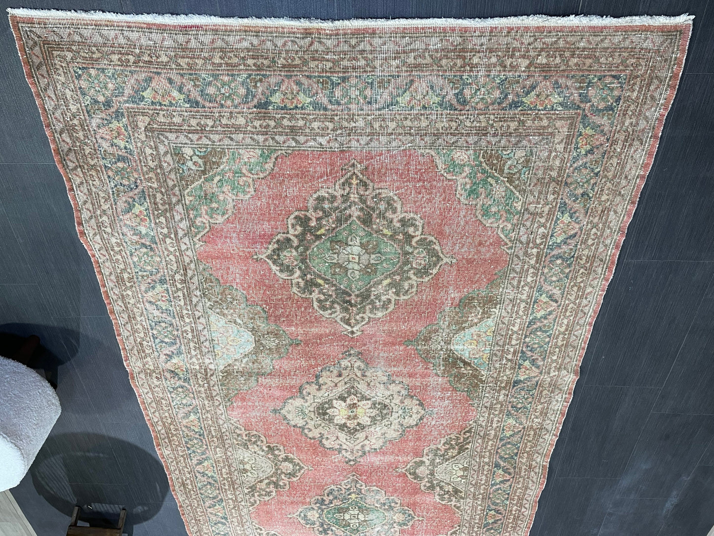 Antique Turkish Runner Rug Muted Distressed 4.9 x 12.6 Runner Rug, Vintage Runner Rug Hallway Runner Rug Kitchen Runner Wool Handmade Runner