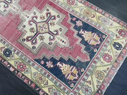 Hand Knotted Rug, Vintage Rug, Handmade 4.2 x 9.2 Rug, Oushak Rug, Rustic Rug, Turkish Rug, Antique Rug, Vintage Rug, Wool rug