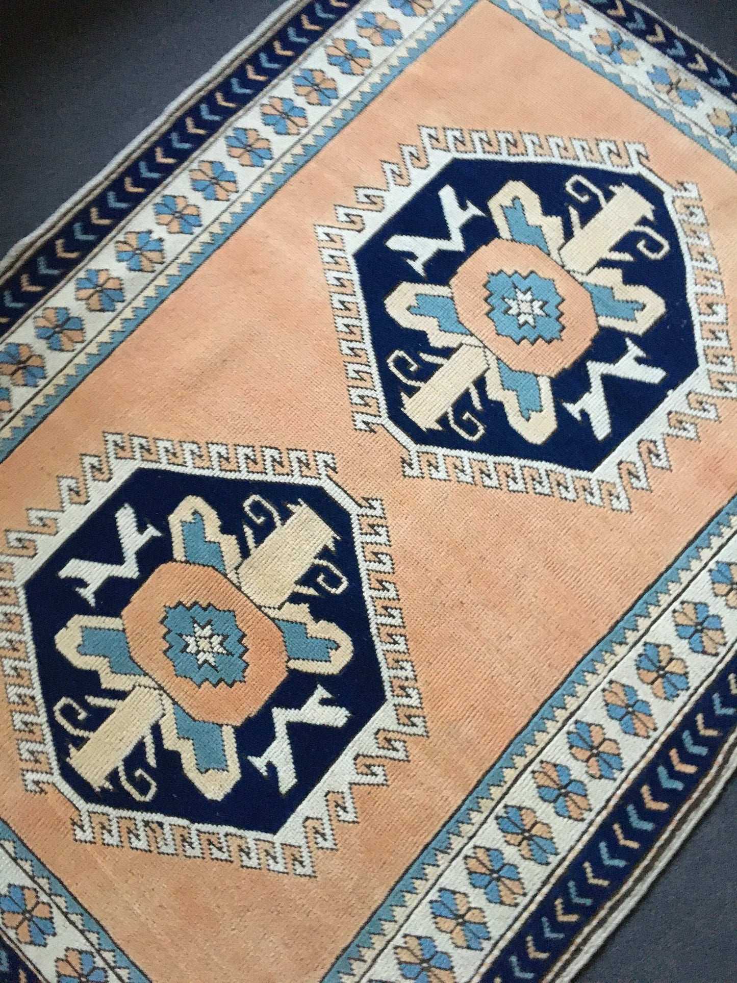 4x6 feet blue turkish bedroom middle rug, handmade orange kitchen floor large rug, vintage living room area rug, bohemian anatolian wool rug