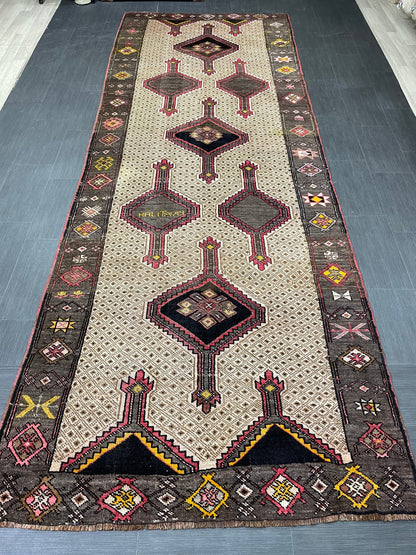 High Wool Pile Runner Rug 5 x 13.7 Turkish Runner Rug Large Vintage Runner Rug Hallway Runner Rug Muted Runner Rug Wool Oushak Runner Kars