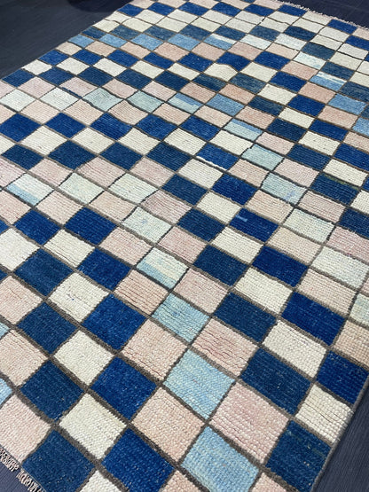 Persian Rug, Vintage 4.7 x 5.10 Rug, Navy Blue Hand Knotted Rug, HANDMADE Rug, Geometric Turkish Rug, Oushak Rug, Oriental Rug, Wool Rug