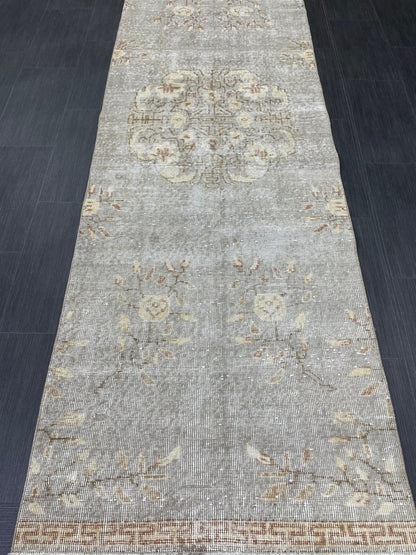 3 x 9.6 Muted Oushak Runner Rug Turkish Runner Rug Vintage Runner Rug Hallway Runner Rug Kitchen Runner Rug Wool Runner Grey Silver