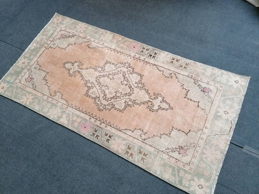3x6 feet medium size rug, faded vintage turkish rug, handmade kitchen wool rug, living room floor rug, bathroom rug, middle door mat rugs