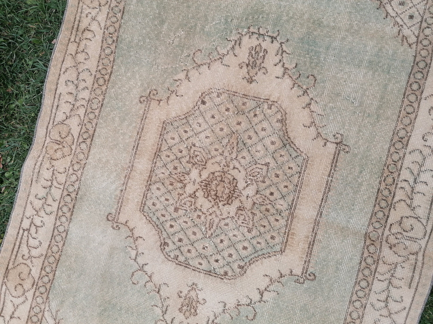 4 x 6.5 Turkısh rug green vıntage rug, vıntage turkish rug, handmade rug, distressed wool rug