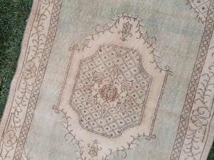 4 x 6.5 Turkısh rug green vıntage rug, vıntage turkish rug, handmade rug, distressed wool rug
