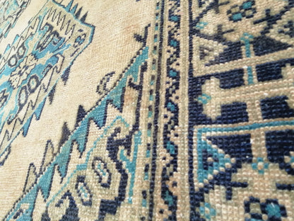 7.7 x 12 OUSHAK RUG Large TURKISH Blue And Navy Oushak Rug Vintage 8x12 Vintage Turkish Rug Wool Oriental Rug Hand Made Rug Vintage Rug