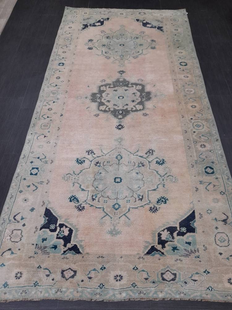 Muted Persian RUG Vintage Oushak Rug Large 5 x 10.5 Vintage Rug Wool Oriental Rug Hand Knotted Rugs Vintage Turkish Rug Muted Rug 5x10 rug