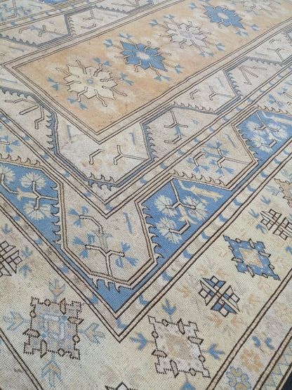 8.7 x 11.8 Muted Wool OUSHAK RUG TURKISH Persian Rug Vintage Oriental Rug Vintage Hand Made Rug Wool Oushak Rug Light Blue Rug 8x12 rug