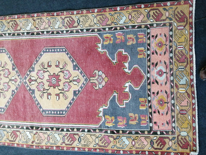 3.4 x 9.9 Vintage Oushak Runner Rug Turkish Runner Rug Vintage Runner Rug Hallway Runner Rug Kitchen Runner Rug Wool Runner Rug