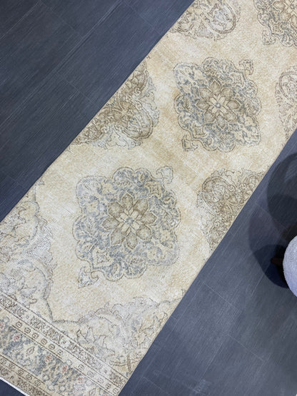 Muted Distressed Runner Rug, Vintage 2.10 x 12.9 Runner Rug, TURKISH Muted Runner Rug, Oushak Runner Rug, Fine Runner Rug,Antique Runner Rug