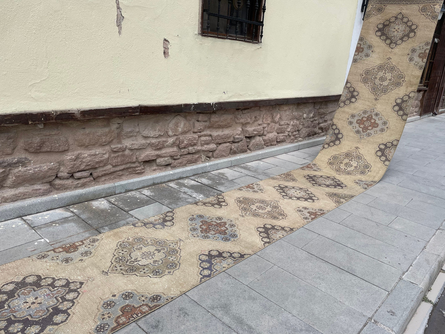 Muted Long Vintage Runner TURKISH 2.7 x 21.3 Runner Rug Handmade Runner Rug XL Oriental Runner Rug Staircase Hand Knotted Runner rug