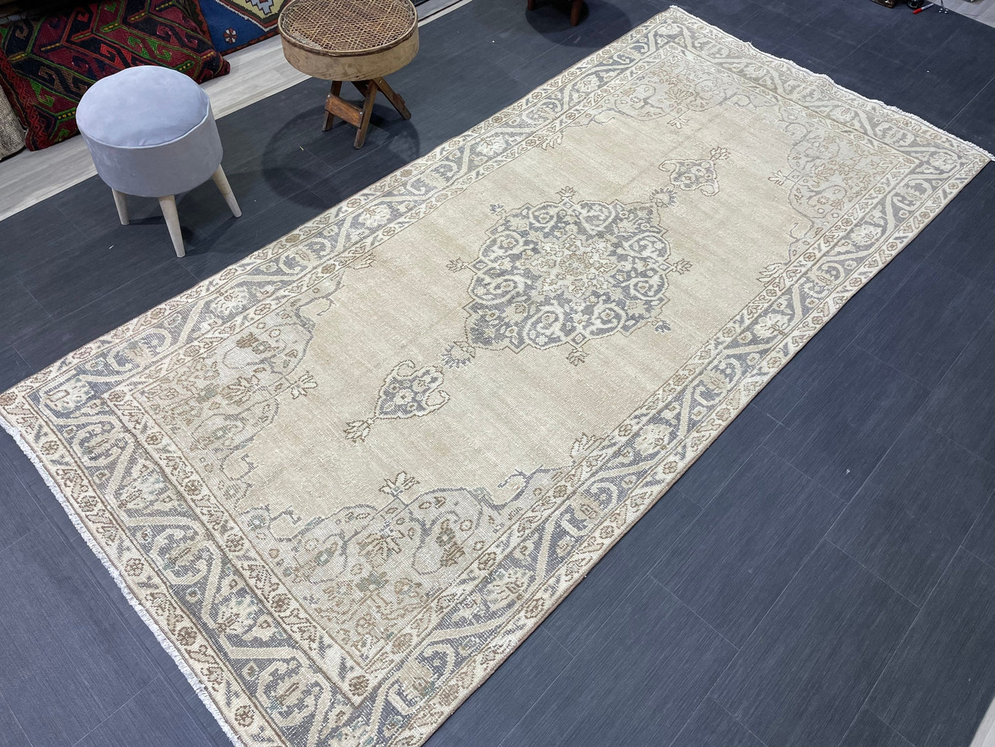 Handmade Rug, Vintage 4.9 x 10 Turkish Rug, Persian Rug, NATURAL Wool Rug, Living Room Rug, Oushak Rug, Hand Knotted Rug, Kitchen Rug,