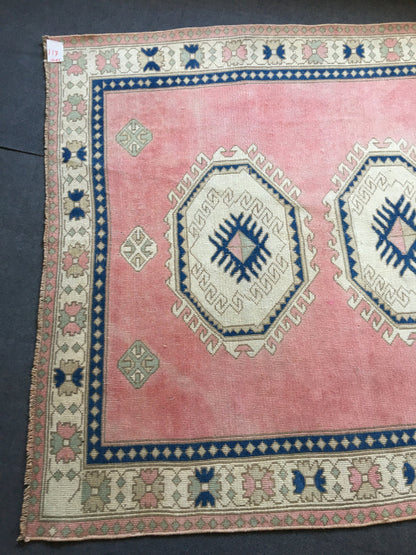 5.4x7.5 feet pink handmade bedroom large rug, wide turkish blue muted color kitchen rug, wool bathroom floor rug, big size living room rugs