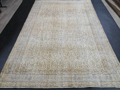 Muted Vintage Rug Neutral 6.5 x 10 Oushak  Rug Vintage  Rug Wool Oushak Rug Neutral Hand Made Rugs Vintage Turkish Rug 7x10