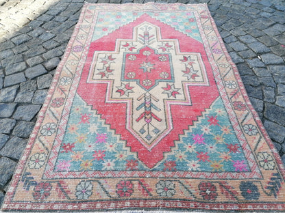 6'7x3'4 turkish rug,turkish vintage rug,oushak vintage rug,vintage rug,kitchen rug, vintage anatolian rug,unique hand made rug,bohemian rug