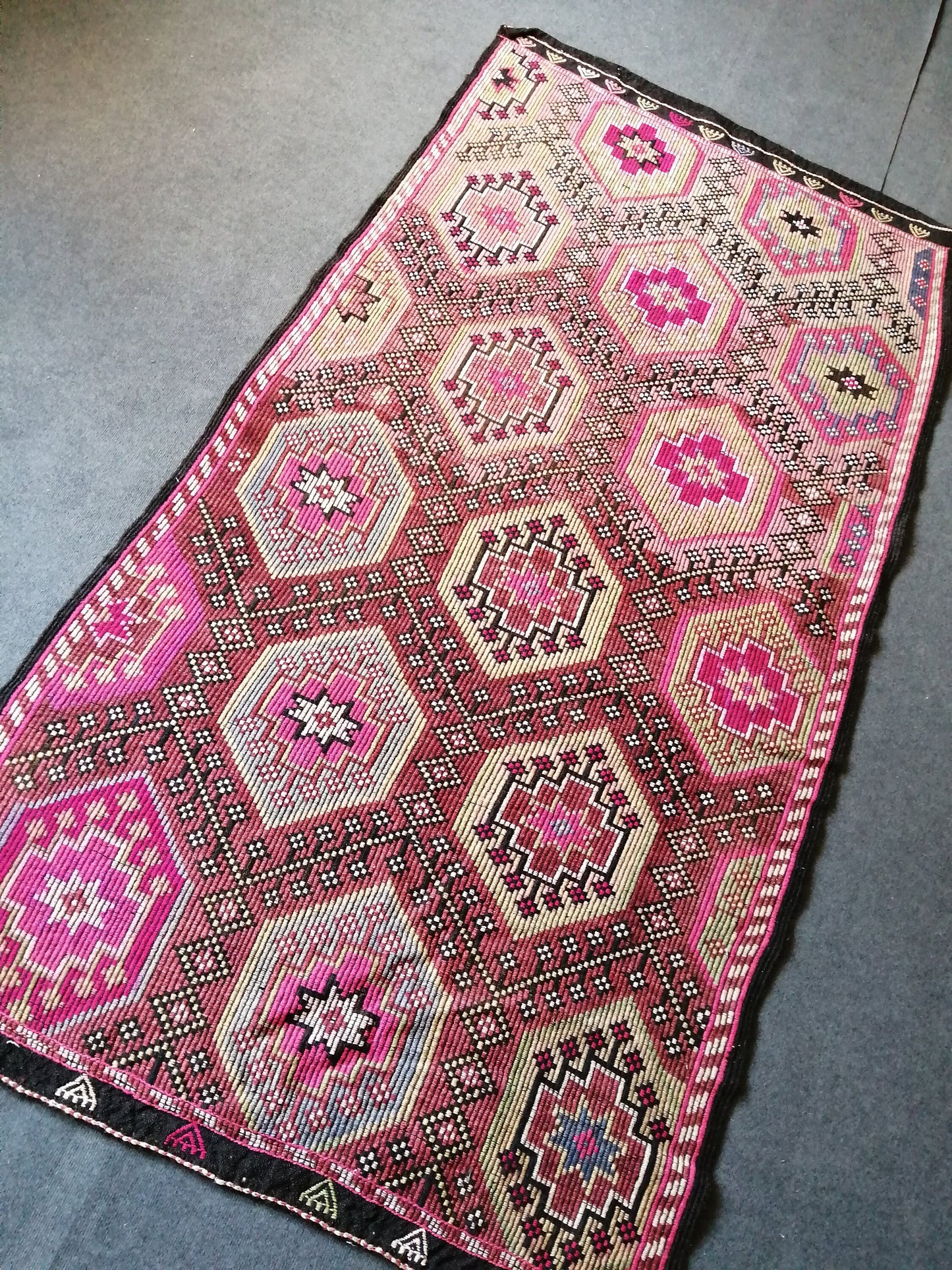 8 x 4 Flatwoven with Embroidery Rug TURKISH HAND MADE Rugs Vintage Turkish Rugs  Oushak Rug   Traditional Rug, Vintage Oushak Rug, Wool Rug