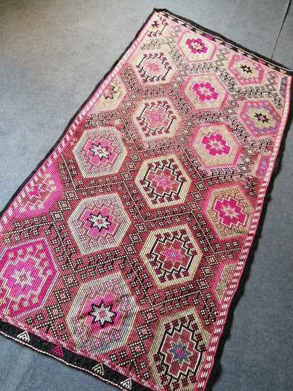 8 x 4 Flatwoven with Embroidery Rug TURKISH HAND MADE Rugs Vintage Turkish Rugs  Oushak Rug   Traditional Rug, Vintage Oushak Rug, Wool Rug