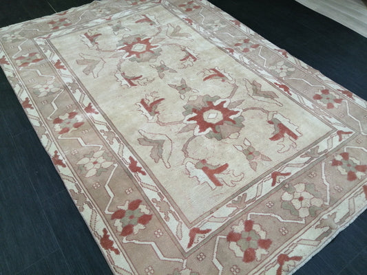 5.9 X 8.6 OUSHAK RUG TURKISH Oushak Rug Vintage Oushak Runner Rug Vintage Runner Rug Wool Oushak Rug Hand Made Rugs Vintage Turkish Rug