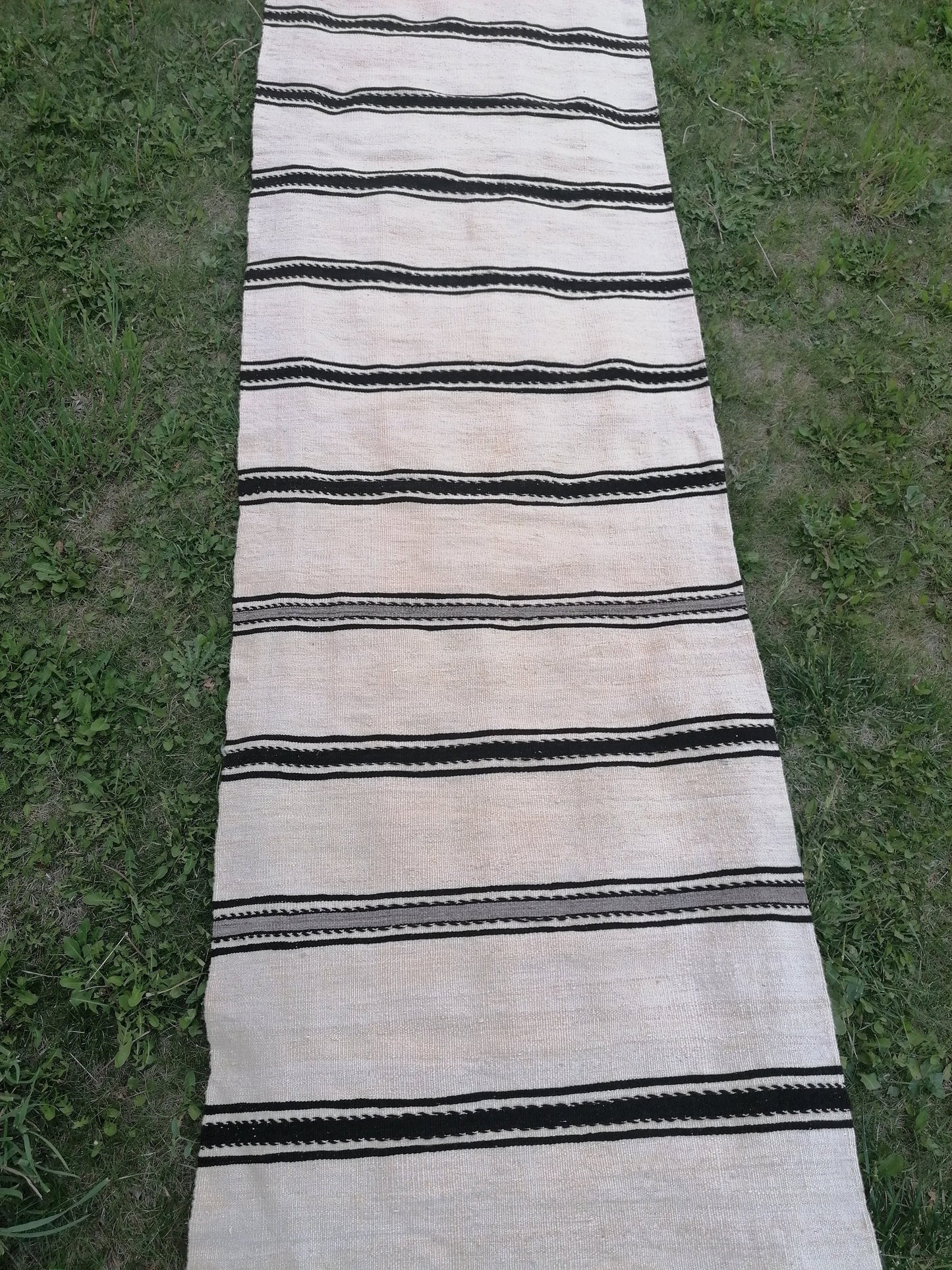 2.5 x 21 Neutral flatweave wool runner rug - stripe kilim runner, long handmade runner,  turkish woven runner rug