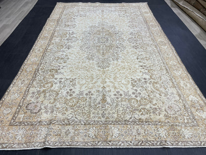 Muted Vintage RUG 6.5 x 10.3 TURKISH Rug Distressed Vintage Turkish Rug Muted Oushak Rug Large Persian Rugs Vintage Oriental Rug 7x10