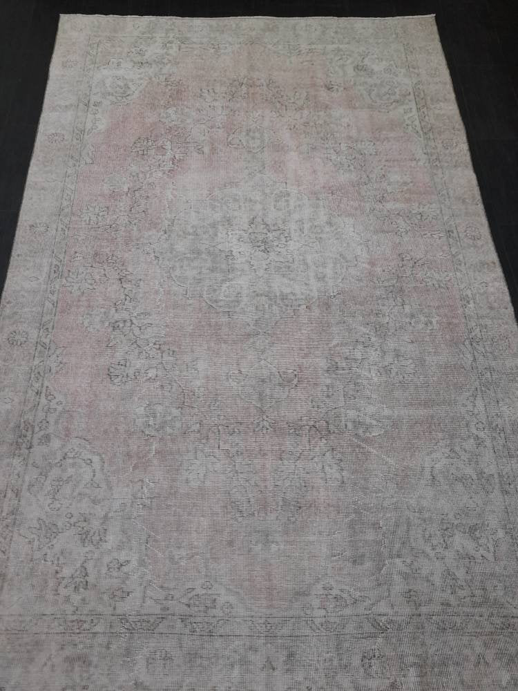WOOL Distressed RUG 6.5 x 10 Turkish Oushak Rug Large Vintage Rug Tint of Pink Vintage Hand Made Persian Rug Muted Vintage Turkish Rug 7x10