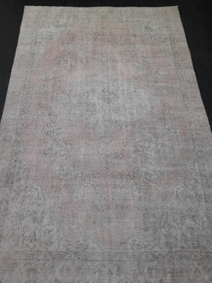 WOOL Distressed RUG 6.5 x 10 Turkish Oushak Rug Large Vintage Rug Tint of Pink Vintage Hand Made Persian Rug Muted Vintage Turkish Rug 7x10
