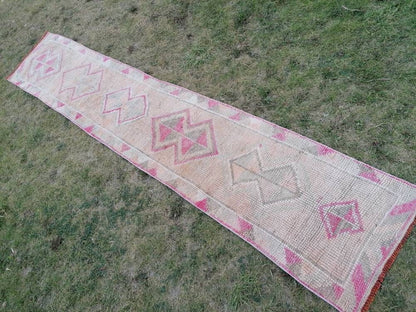 12.2x2.3 muted high pile wool runner rug vintage oriental runner caucasian runner rug