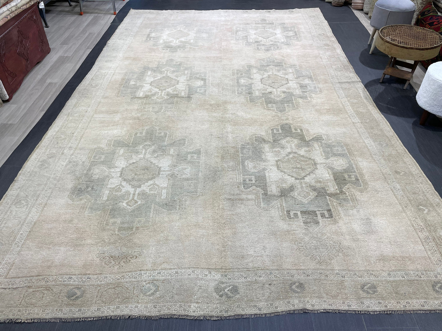 Vintage Rug, Wool TURKISH Rug, Muted Handmade 7.8 x 12.7 Rug, Hand Knotted Rug, Oushak Rug, Vintage Oriental Rug, Muted Persian Rug