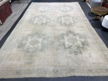 Vintage Rug, Wool TURKISH Rug, Muted Handmade 7.8 x 12.7 Rug, Hand Knotted Rug, Oushak Rug, Vintage Oriental Rug, Muted Persian Rug