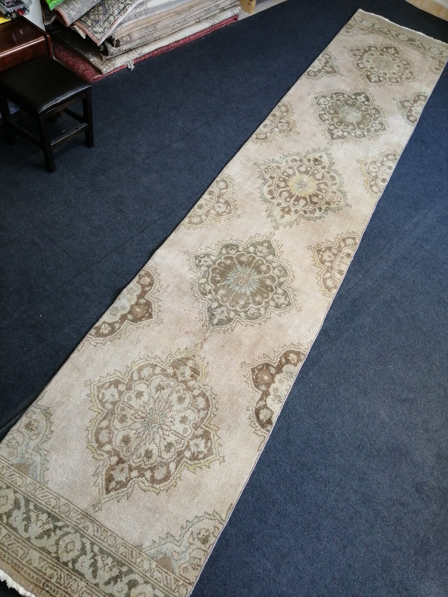 13.9 x 2.8 Muted Oushak Runner Rug Turkish Runner Rug Vintage Runner Rug Hallway Runner Rug Faded Kitchen Runner Rug Wool Runner Rug