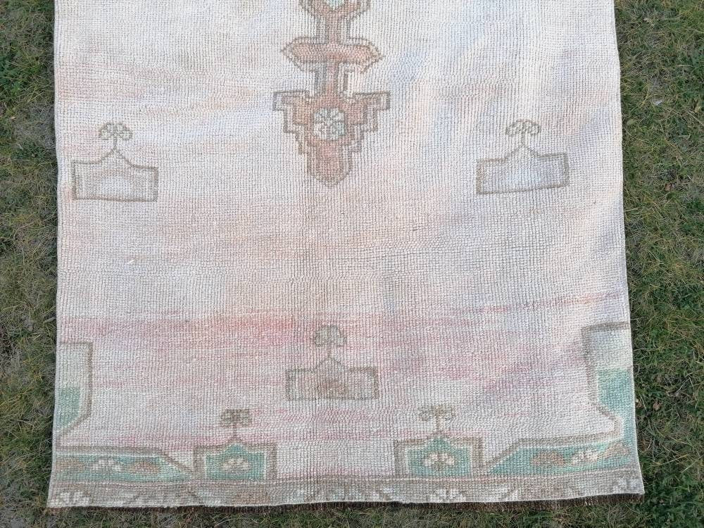 2'10x9'7 muted vintage runner, oushak runner rug, hallway runner, kitchen vintage anatolian rug