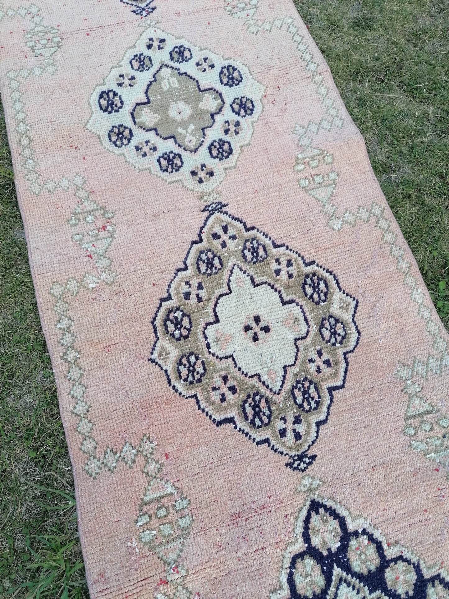 2'7x11 runner rug, vintage wool runner,pink runner rug, blue hallway runner rug kitchen runner rug wool runner rug