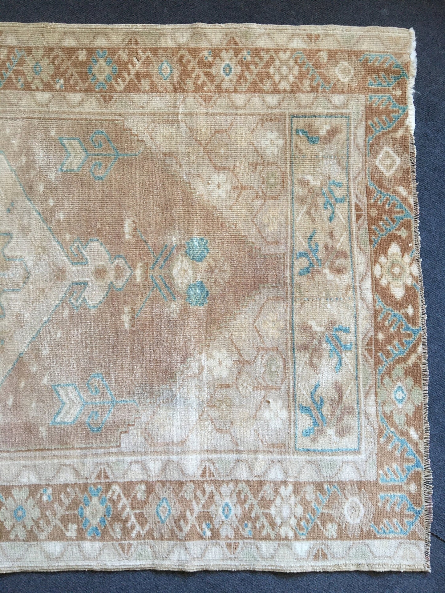 3.4x6 feet handmade brown natural wool turkish rug, wide bedroom floor rug, vintage kitchen area rug,large bathroom rug,teal living room rug