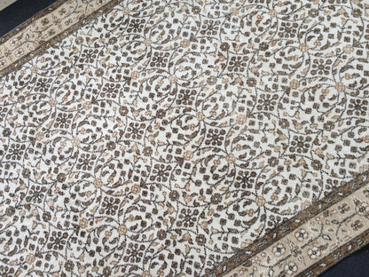 Hand Made Rug Turkish Vintage Rug Oushak Rugs Rustic Rug Wool Oushak Rugs floral Farmhouse Rug, Pastel Vintage Rug Muted Neutral Wool Rug