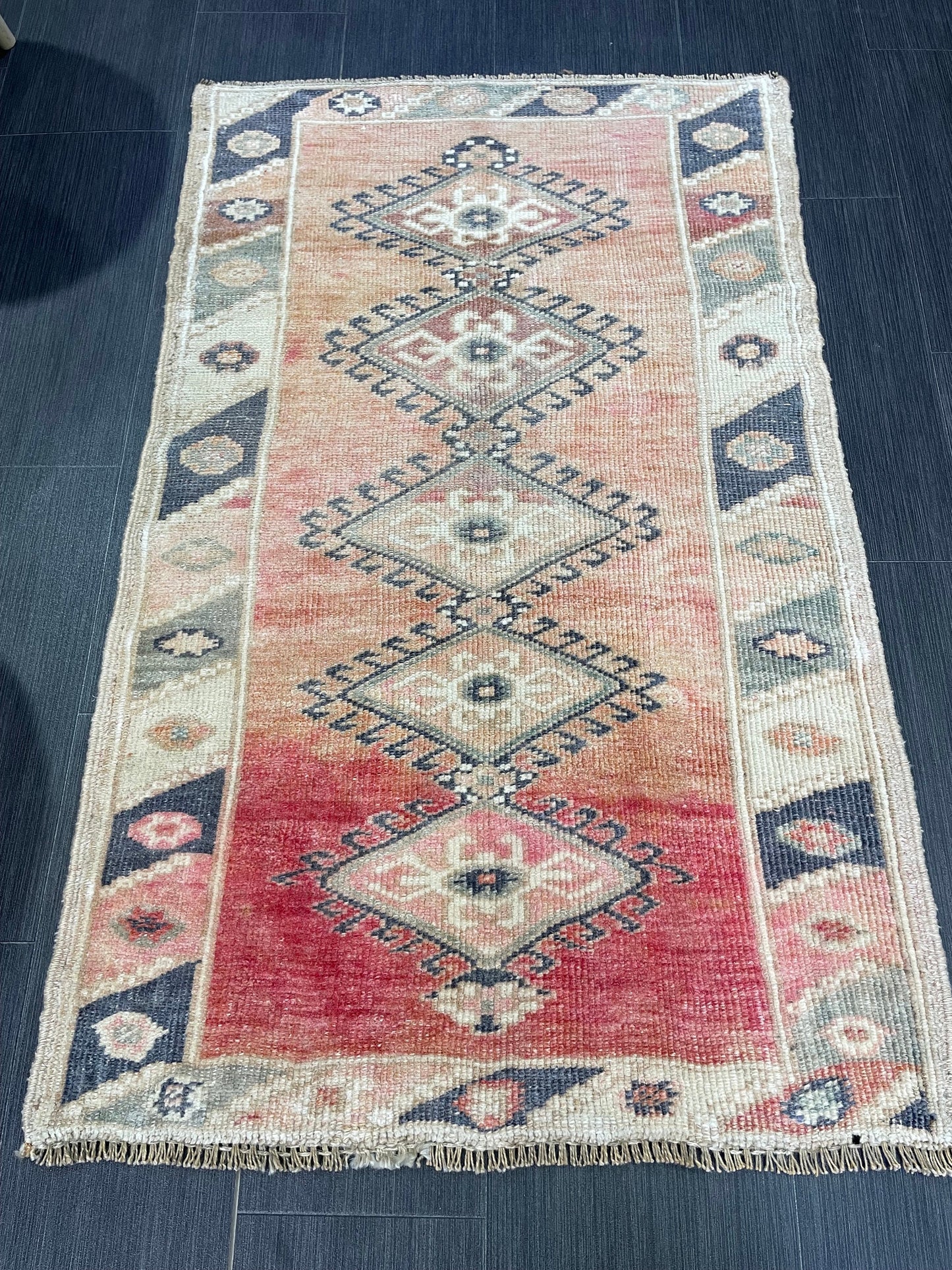 Blue Vintage Rug 2.6 x 4.2 Rug  Oushak Rug, Wool Oriental Rug Hand Made Rug Persian Rug, Vintage Turkish Rug Hand Knotted Wool Rug