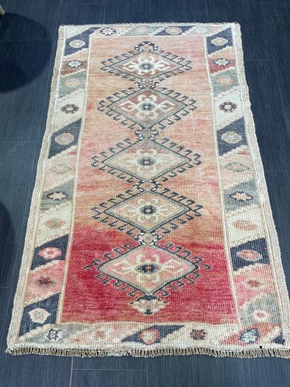 Blue Vintage Rug 2.6 x 4.2 Rug  Oushak Rug, Wool Oriental Rug Hand Made Rug Persian Rug, Vintage Turkish Rug Hand Knotted Wool Rug