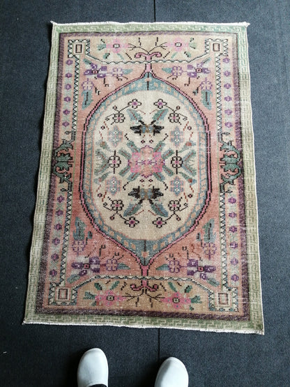 3 x 4.5  Vintage Rug,  TURKISH HANDMADE Rug, Vintage Turkish Rug, Oushak Rug, Turkish Oushak Rug, Vintage Handknotted Rug, Wool Rug