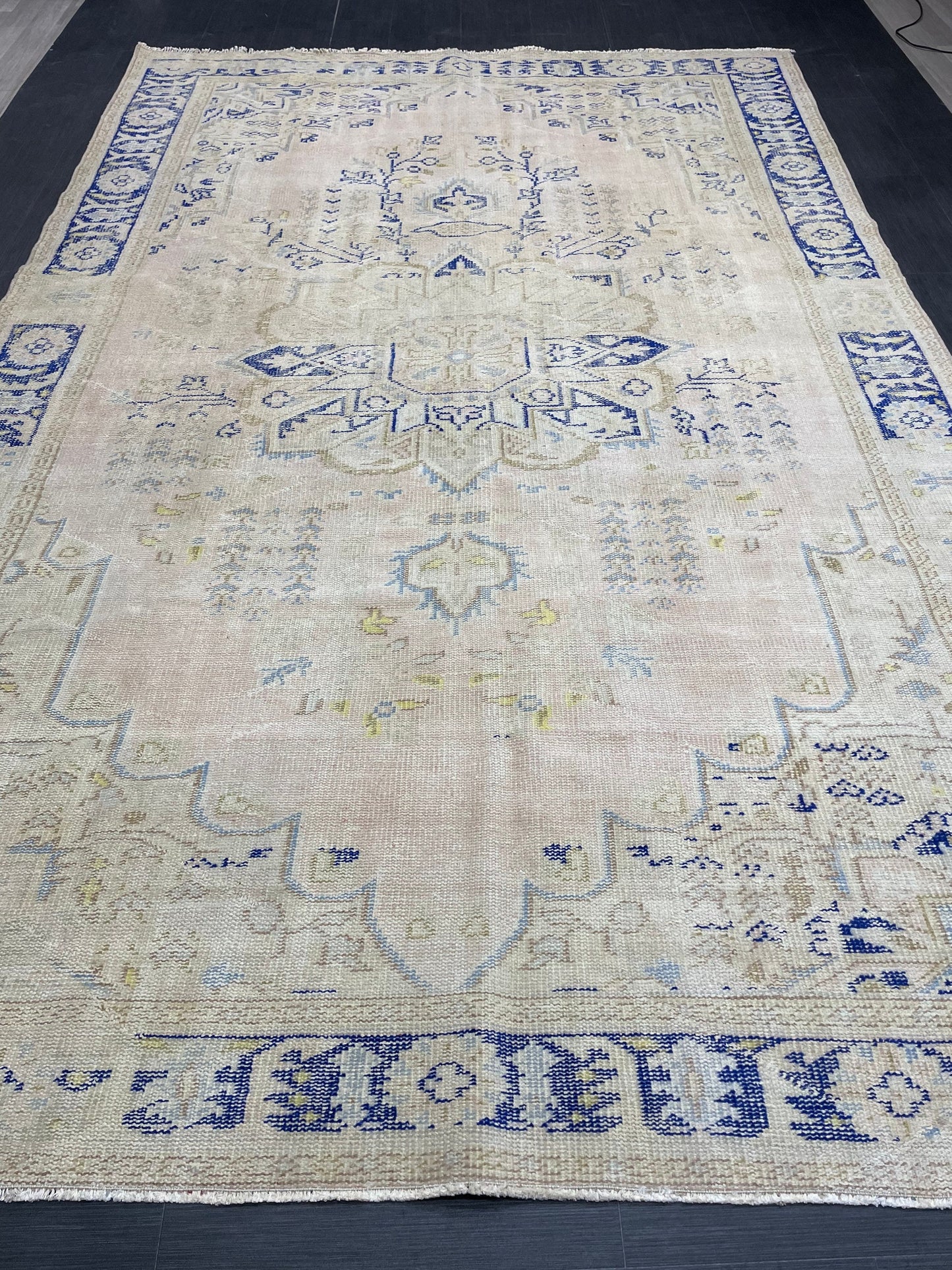 Large Distressed RUG 7x11 Muted TURKISH Antique Rug Vintage Persian Rug Vintage Rug Wool Oushak Rug HandMade Rug Hand Knotted Rug