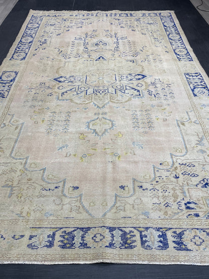 Large Distressed RUG 7x11 Muted TURKISH Antique Rug Vintage Persian Rug Vintage Rug Wool Oushak Rug HandMade Rug Hand Knotted Rug