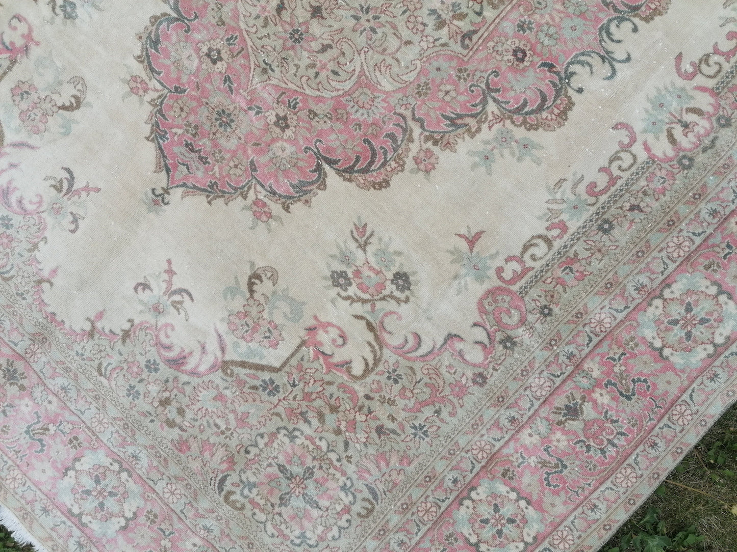 6'7x8'7 Vintage rug, pastel vintage oushak rug faded unique handmade rug, traditional turkish rug