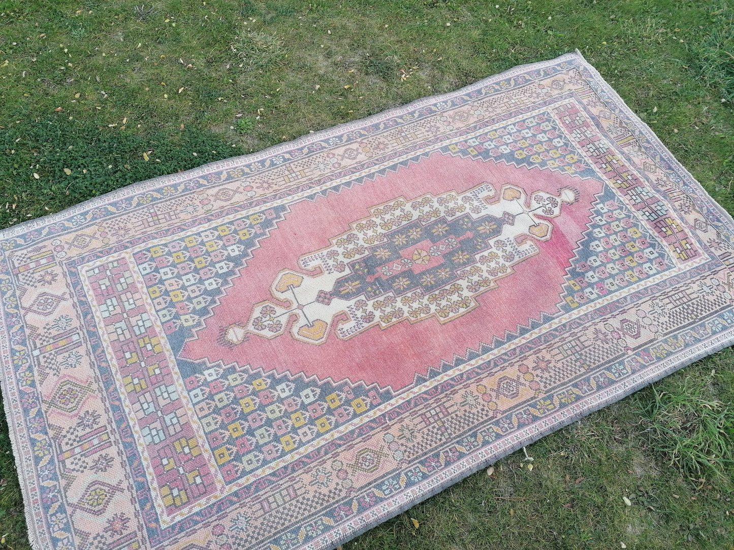 Oushak knotted vintage rug, vintage wool rug 4'5x7'10 handmade area rug