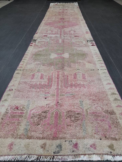 Muted Vintage Runner Rug Vintage Persian Runner Rug 2.4 x 12.4 Hallway Runner Rug Turkish Kitchen Runner Rug Antique Wool Oriental Runner