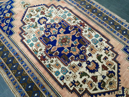 9.5 x 5 OUSHAK RUG Navy Blue TURKISH Oushak Rug Vintage Oushak Runner Rug Vintage Runner Rug Wool Oushak Rug Hand Made Rugs  Turkish Rug