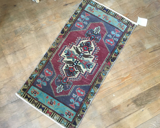 1.5x3 feet wool dark color turkish bohem kitchen small rug,vintage bedroom floor mini rug, small bath mat red, purple oushak living room rug