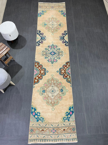 Handmade Runner RUG 2.5 x 11.5TURKISH Oushak Rug Vintage Runner Rug Vintage Runner Rug Wool Oushak Rug Antique Rug Hand Knotted Rug