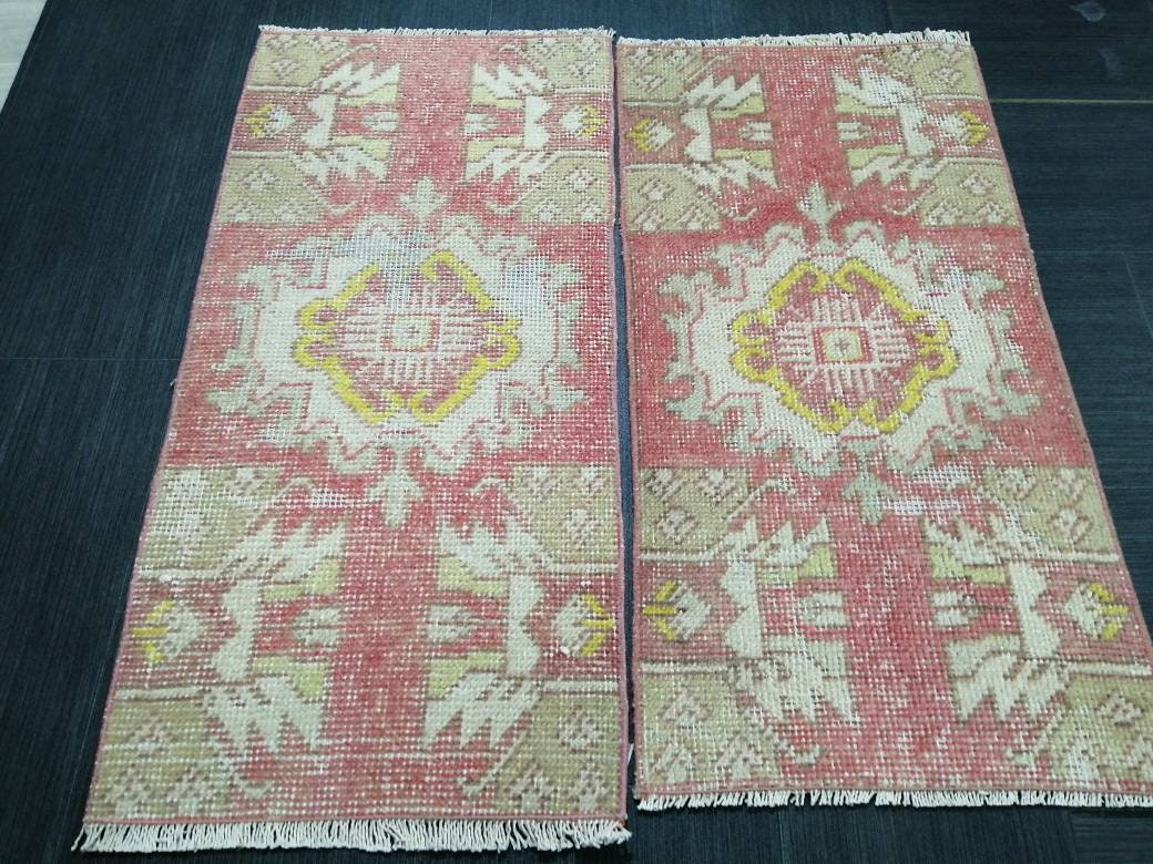 Vintage Turkish Rug Twin Mini Rug Bathroom Rug Pair Turkish Rug Oushak Rug Persian Hand Made Rug Vanity Rug Vintage Rug