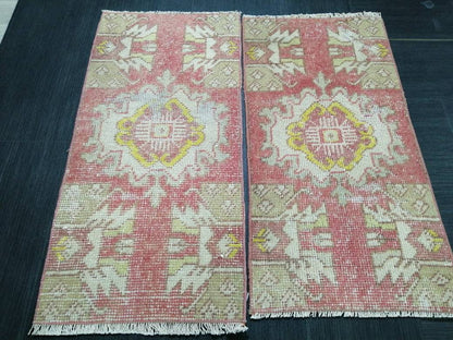 Vintage Turkish Rug Twin Mini Rug Bathroom Rug Pair Turkish Rug Oushak Rug Persian Hand Made Rug Vanity Rug Vintage Rug