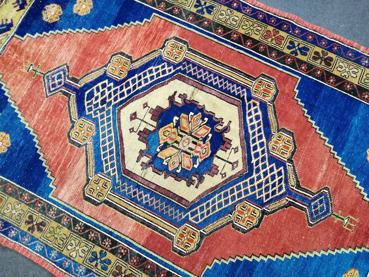 8 X 4.8 OUSHAK RUG TURKISH Oushak Rug Blue Vintage Oushak Runner Rug Vintage Runner Rug Wool Oushak Rug Hand Made Rug Vintage Turkish Rug