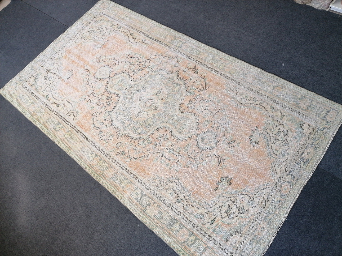 5 x 8.8 muted soft colors rug distressed vintage turkish rug, oushak rug
